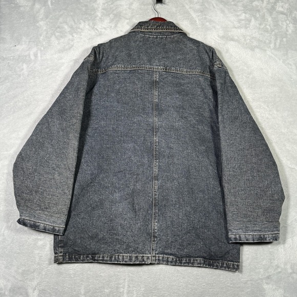 Vintage Gap Denim Coat Mens Large Gray Wool Lined Chore Barn Plaid Relaxed - Picture 9 of 10